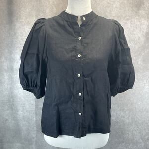 Lanhtropy BlK Bubble Shirt Sz XS 100% Linen Shell Buttons Mandarin Neckline NEW
